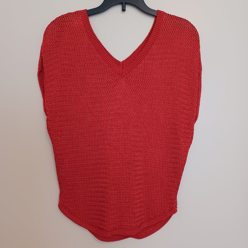 NWOT - WHBM Short Sleeve Sweater with V-neck and Shirttail Hem